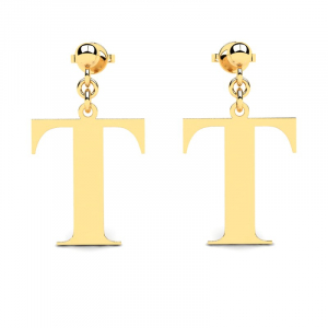 Kolczyki złote duże litery T mono grawer