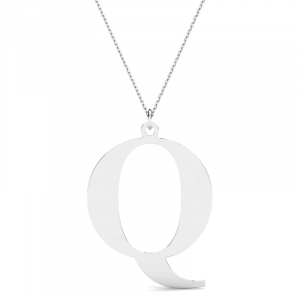 Naszyjnik z białego złota duża litera Q mono