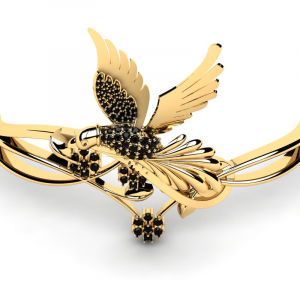 Bransoletka złota ptak czarne brylanty