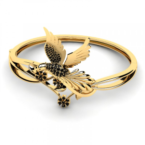 Bransoletka złota ptak czarne cyrkonie