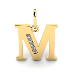 Wisiorek złoty literka M z cyrkoniami