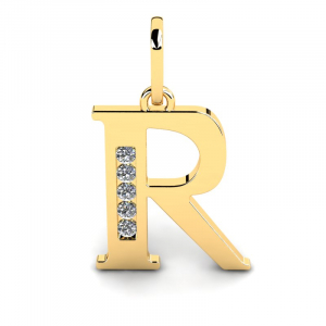 Wisiorek złoty literka R z cyrkoniami