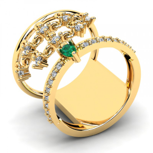 Pierścionek złoty z zieloną cyrkonią