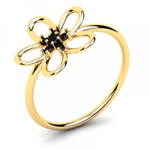 Pierścionek złoty kwiat z czarnymi brylantami