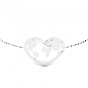 Bransoletka z białego złota serce mapa świata