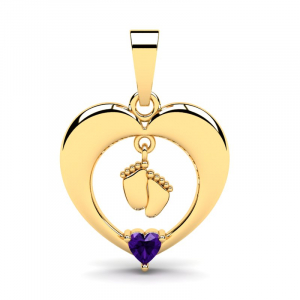 Wisiorek złoty serce z fioletową cyrkonią