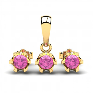 Komplet złoty z różowymi cyrkoniami 3mm