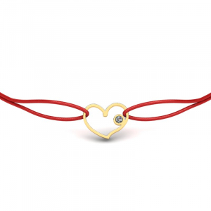 8k yellow gold cord bracelet with heart and zirconia