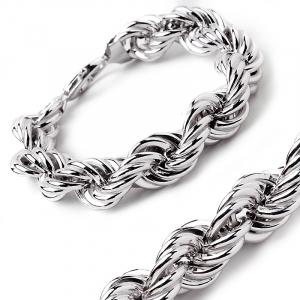 Wide silver bracelet 15 mm rope chain