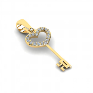Wisiorek złoty klucz serce cyrkonie