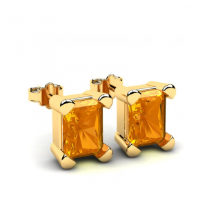 Kolczyki złote prostokąty cytrynowe cyrkonie 14kr