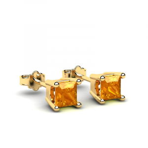 Kolczyki złote pomarańczowe cyrkonie 4mm 14kr
