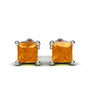 Kolczyki białe złoto pomarańczowe cyrkonie 5mm 14k