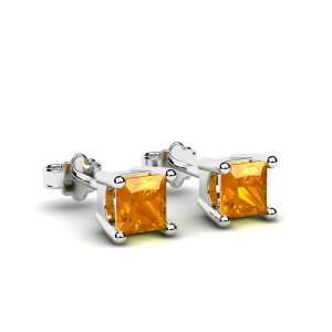 Kolczyki białe złoto pomarańczowe cyrkonie 5mm