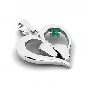 Wisiorek srebrny serca ze stopami zielona cyrkonia