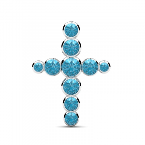 Krzyż srebrny z niebieskimi cyrkoniami
