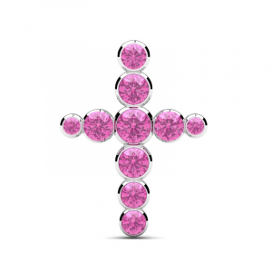 Krzyż srebrny z różowymi cyrkoniami
