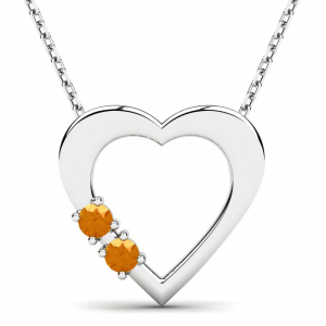 Naszyjnik srebrny serce pomarańczowe cyrkonie