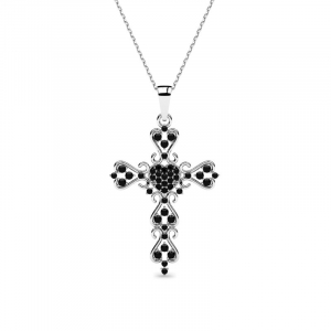Naszyjnik srebrny krzyż czarne cyrkonie