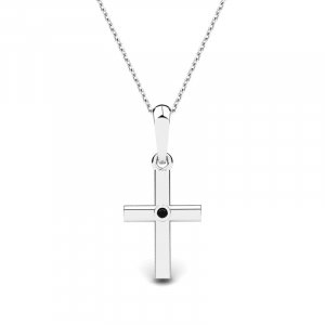 Naszyjnik srebrny krzyż z czarną cyrkonią