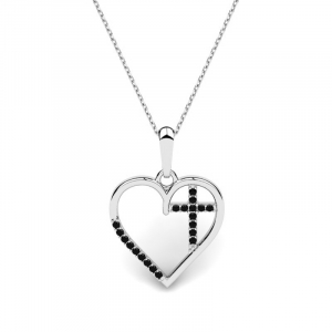Naszyjnik srebrny serce z krzyżem cyrkonie