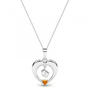 Naszyjnik srebrny serce pomarańczowa cyrkonia