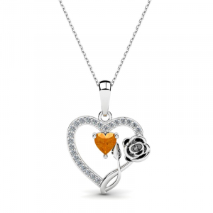 Naszyjnik srebrny serce z różą cyrkonia pomarańcz