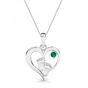 Naszyjnik srebrny serce stópki zielona cyrkonia