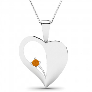 Naszyjnik srebrny serce pomarańczowa cyrkonia