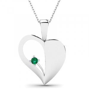 Naszyjnik srebrny serce zielona cyrkonia