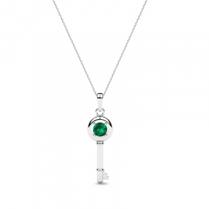Naszyjnik srebrny klucz z zieloną cyrkonią
