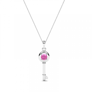 Naszyjnik srebrny klucz z różową cyrkonią