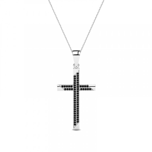 Naszyjnik srebrny krzyż z czarnymi cyrkoniami