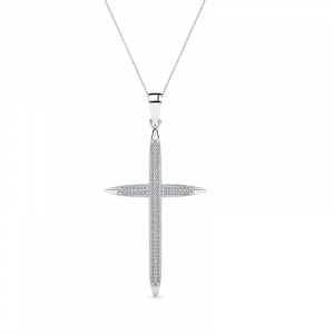 Naszyjnik srebrny krzyż 45mm z cyrkoniami