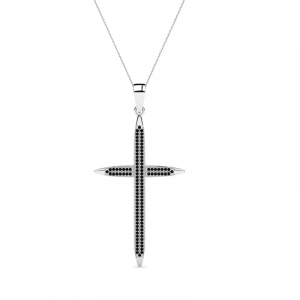 Naszyjnik srebrny krzyż 45mm czarne cyrkonie
