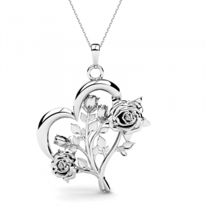 Naszyjnik srebrny serce z różami 35mm