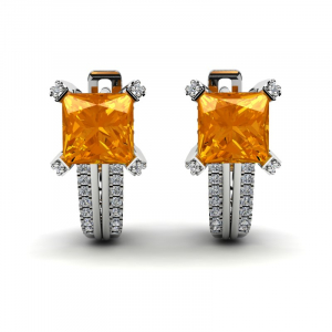 Kolczyki białe złoto pomarańczowe cyrkonie 6mm 14k