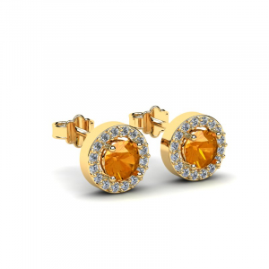 Kolczyki złote z pomarańczowymi cyrkoniami 4mm
