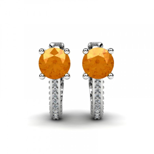 Kolczyki białe złoto pomarańczowe cyrkonie 6mm