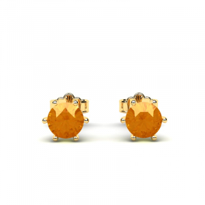 Kolczyki złote pomarańczowe cyrkonie 4mm