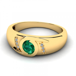 Pierścionek złoty szeroki z zieloną cyrkonią