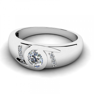 Szeroki pierścionek z białego złota na zaręczyny