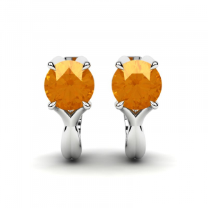 Kolczyki białe złoto pomarańczowe cyrkonie 7mm