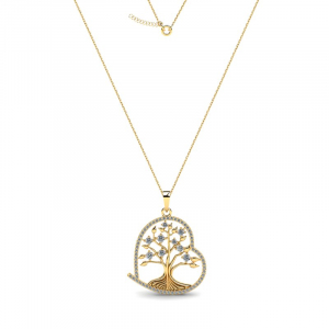 Naszyjnik złoty drzewko serce z cyrkoniami
