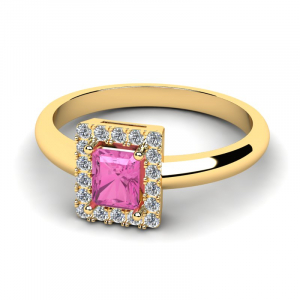 Pierścionek złoty z różową cyrkonią na zaręczyny