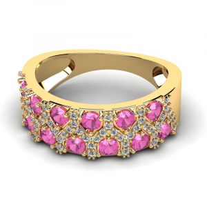 Pierścionek złoty z różowymi cyrkoniami 