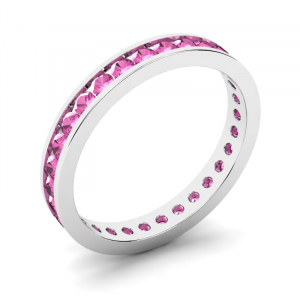 Obrączka z białego złota rings różowe cyrkonie