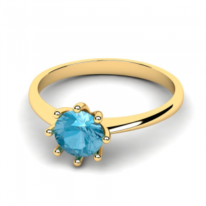 Klasyczny pierścionek złoty z niebieską cyrkonią