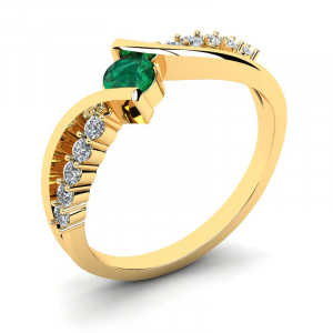 Pierścionek złoty zaręczynowy z zieloną cyrkonią