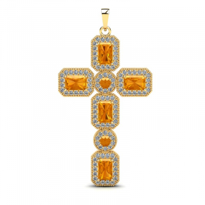 Wisiorek złoty krzyż pomarańczowe cyrkonie 14kr